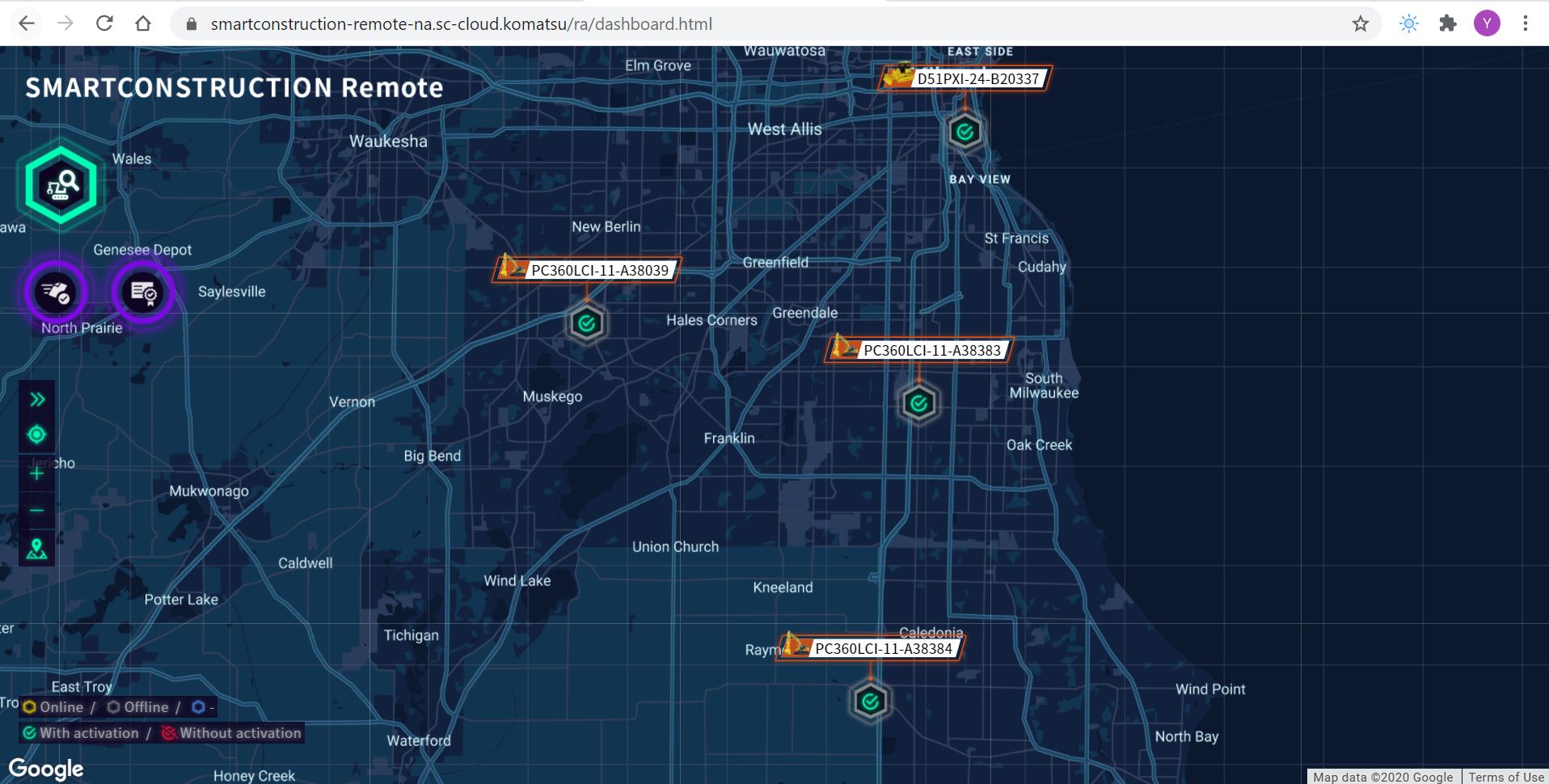 Locate machine in map to send data