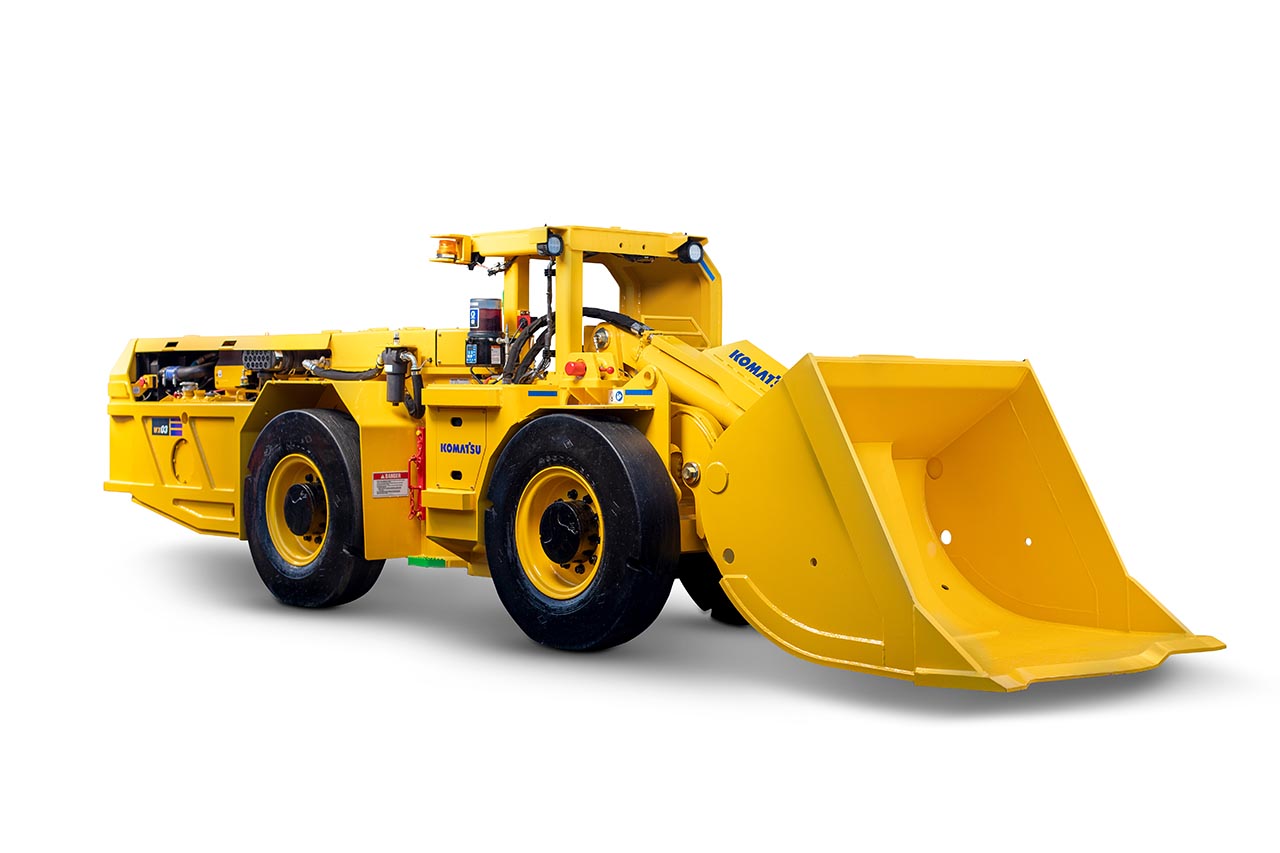 Komatsu WX03 underground hard rock haulage LHD in white background