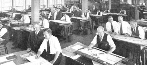 The engineering department drafting room in 1934