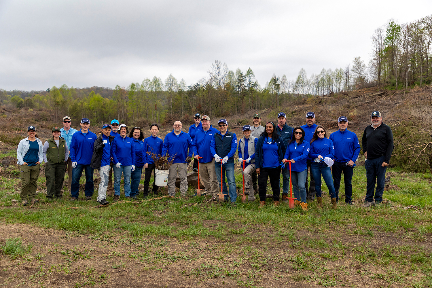 group of Komatsu folks that planted trees on previously mine land to help restore it to the forest it once was.