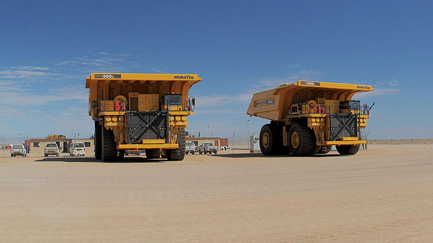 komatsu trucks on a mining site in Southern Africa